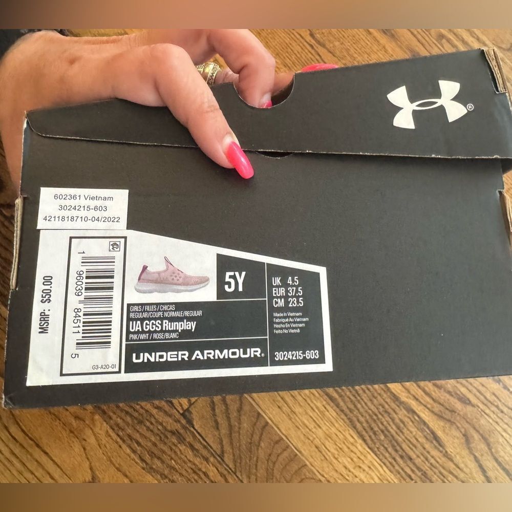 NEW NIB UNDER ARMOUR Runplay Pink Slip-On Sneakers Running Shoes Youth Girls 5 - Picture 4 of 5